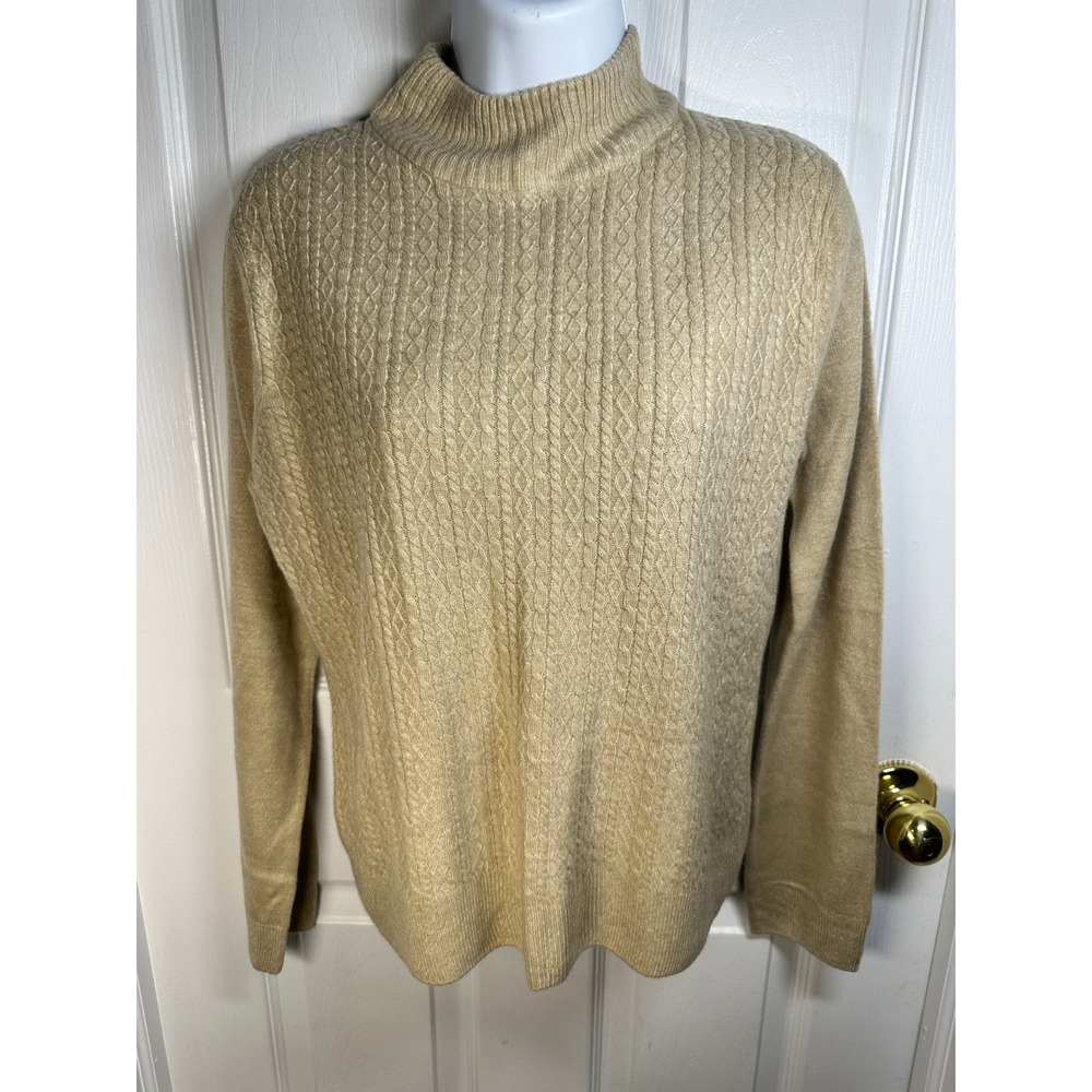 Hastings & Smith Mock Neck Women's Cable Knit Sweater Pullover Neutral Tan Small